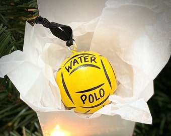 Water Polo - Hand Painted Wood Ball (2" Round) Ornament - Personalized - Solid Wood