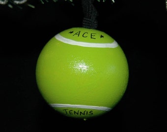 Tennis - Hand Painted Ornament Solid Wood Ball (2" Round) - Personalized