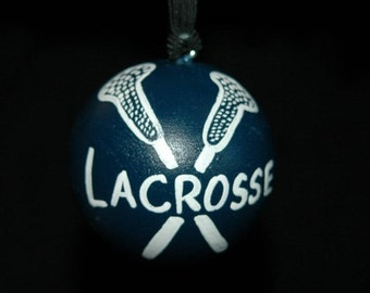 Lacrosse - Hand Painted Ornament - Personalized - (2" Round) Solid Wood