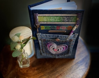 Journal LOVE JOY PEACE - Notebook - Diary - Sketchbook - Handmade - Big Heart