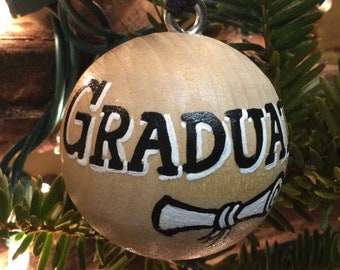 Graduation Ornament Solid Wood Ball (2" Round) - Hand Painted - Personalized