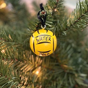 Water Polo Hand Painted Wood Ball 2 Round Ornament Personalized Solid Wood image 2