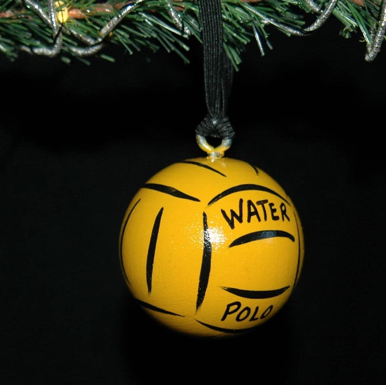 Water Polo Hand Painted Wood Ball 2 Round Ornament Personalized Solid Wood image 7