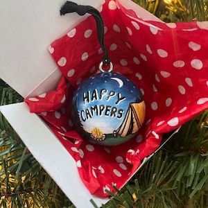 Happy Campers Ornament Solid Wood Ball 2 Round Personalized FREE image 1