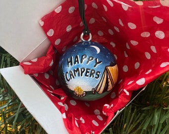 Happy Campers Ornament Solid Wood Ball (2" Round) - Personalized FREE