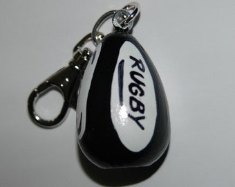 Personalized RUGBY Charm for Bag -  Backpack -  Key Ring - Zipper Pull