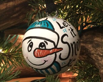 Snowman ‘Let It Snow’ Ornament  Solid Wood Ball (2" Round)  - Hand Painted - Personalized