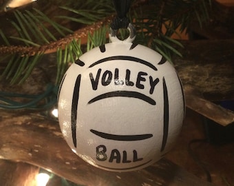 Volleyball Ornament Solid Wood Ball (2" Round) - Hand Painted - Personalized