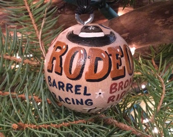 Rodeo - Roping - Bull Riding- Cowboys - Cowgirls- Barrel Racing - Bronc Riding - Wood Ball (2" Round) Ornament - Personalized FREE