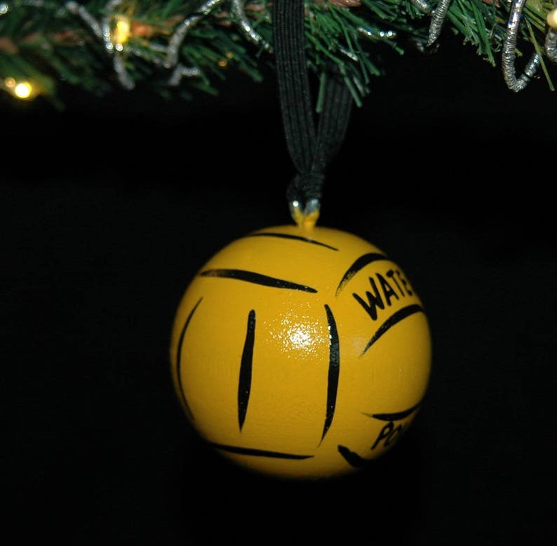 Water Polo Hand Painted Wood Ball 2 Round Ornament Personalized Solid Wood image 5