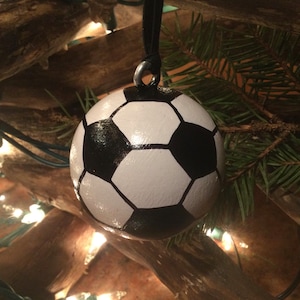 Soccer - Hand Painted Ornament Solid Wood Ball (2" Round)  - Personalized