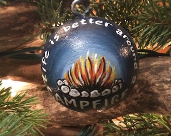 CAMPFIRE Ornament Solid Wood Ball (2" Round) Hand Painted - Personalized