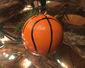 Basketball- Hand Painted Ornament Solid Wood Ball (2" Round) - Personalized