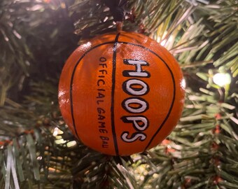 Basketball- Hand Painted Ornament Solid Wood Ball (2" Round) - Personalized