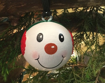 Snowman Happy Face - Hand Painted - Wood Ball (2" Round) Ornament - Hand Painted - Personalized FREE