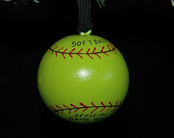 SOFTBALL Ornament Solid Wood Ball (2" Round) Personalized