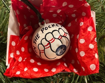 Bowling- Hand Painted Ornament Solid Wood Ball (2" Round)  - Personalized