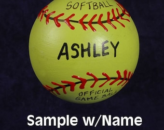 SOFTBALL Ornament Solid Wood Ball (2" Round) Personalized