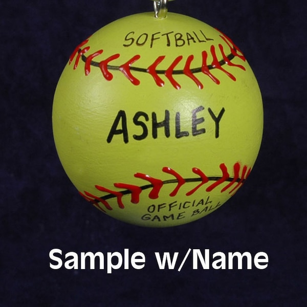 SOFTBALL Ornament Solid Wood Ball (2" Round) Personalized