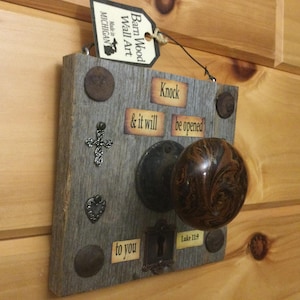 Vintage Door Knob on Barn Wood Art with Bible Verse