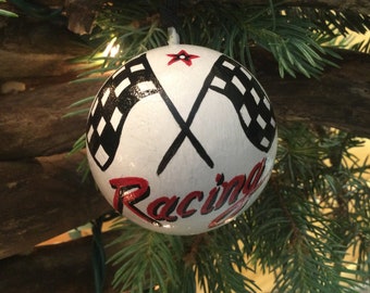 Racing - Rev Up - Hand Painted - Wood Ball (2" Round) Ornament - Hand Painted - Personalized FREE