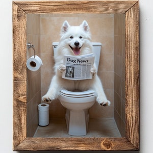 Samoyed Wall Art, Funny Bathroom Decor, Samoyed Dog in Toilet, Animal in toilet, Petshop Art, Dog Art, Samoyed Gift, Digital Download