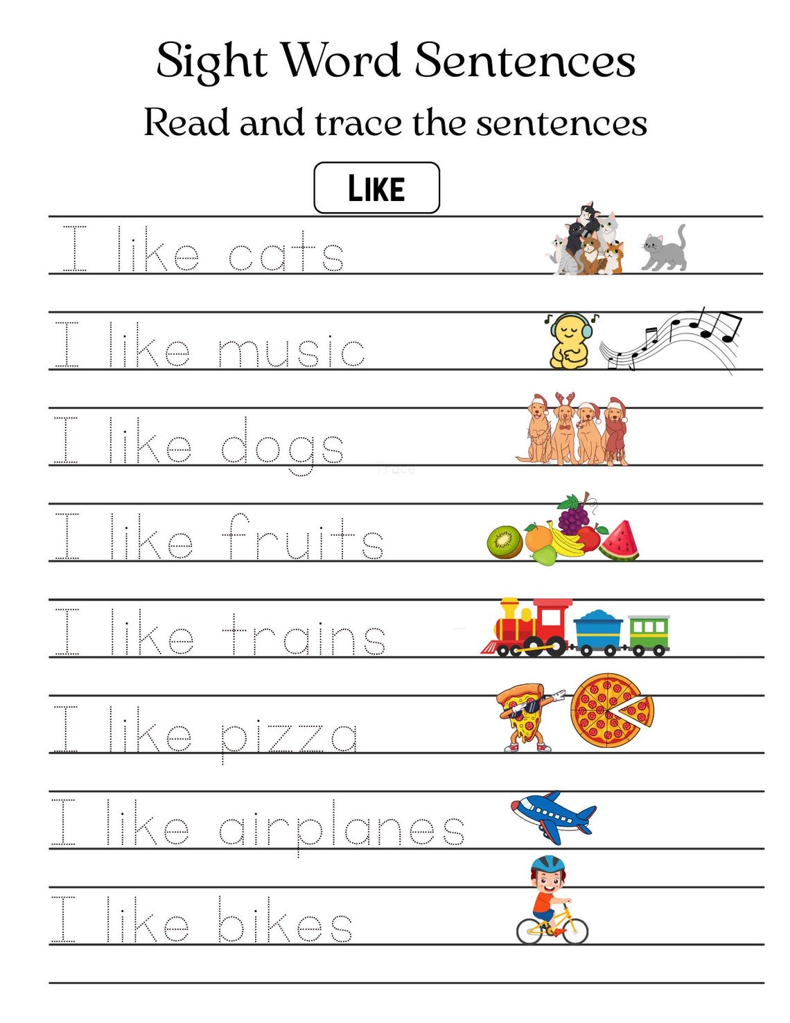 Sight Word Sentence Tracing Worksheets | KG Primary Font | Preschool ...