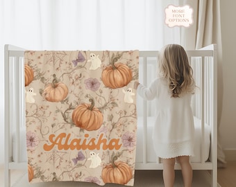 Personalized Pumpkin Baby Blanket: Cozy Fleece Halloween Nursery Decor