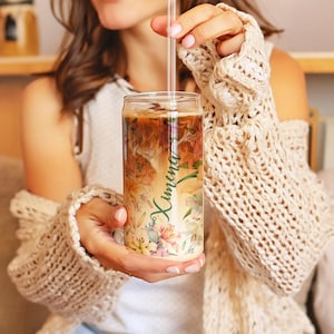 Personalized Birth Flower Tumbler, Gifts for Her, Bridesmaid Proposal Gift, Mother&#39;s Day Gift, Birthday Present, Custom Glass Coffee Cup