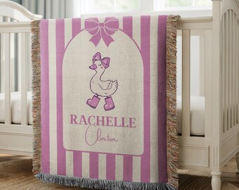 Personalized Coquette Goose Cotton Woven Blanket: Baby Girl Gift
