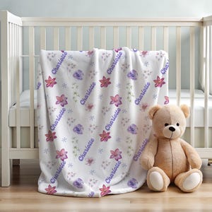 Personalized Wildflower Baby Blanket, Custom Baby Name Blanket, Newborn Girl Nursery Decor, Newborn Swaddle, Hospital Blanket, Gift for Baby