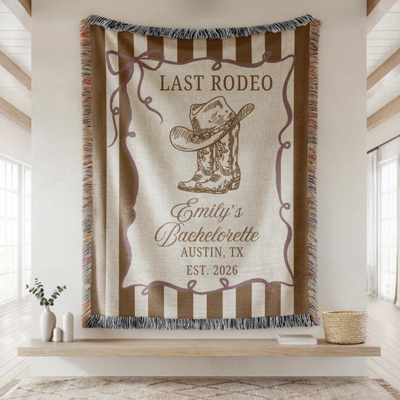 Last Rodeo Bachelorette Woven Blanket, Cowgirl Bach Party Decor, Western Photo Backdrop
