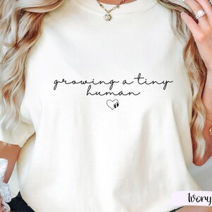 Growing A Tiny Human Shirt, Pregnancy Announcement Shirt, Spring Flower Baby Reveal Maternity Shirt, Funny Mother Shirt, Mother&#39;s Day Shirt