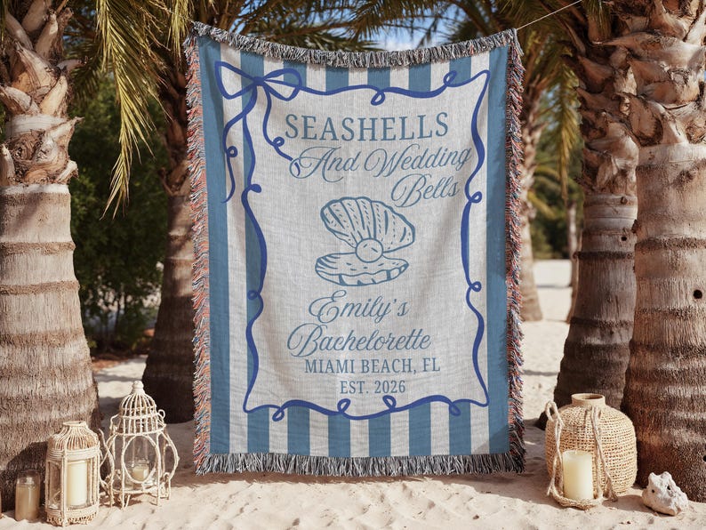 Seashells and wedding bells Bachelorette Woven Blanket,