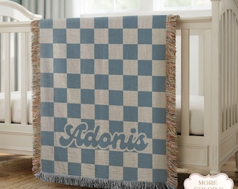 Personalized Checkered Baby Blanket: Cotton Woven Throw