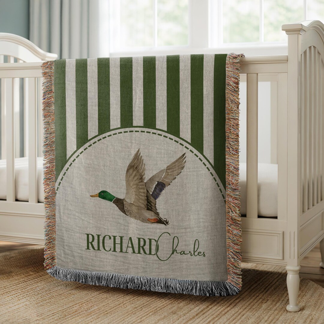 Personalized Mallard Duck Woven Blanket – Custom Baby Name Nursery ...