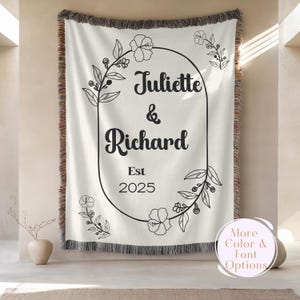 Custom Throw Couples Blanket with Names, Wedding Present, Bridal Shower Gift for Newlyweds Cotton Anniversary Gift Engagement For Couple