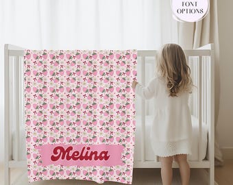 Personalized Strawberry Name Blanket: Pink Nursery Decor