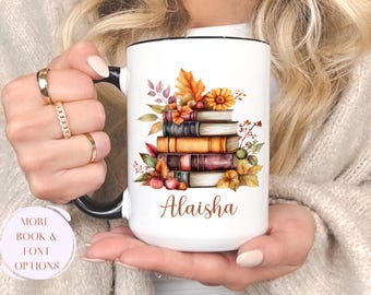 Personalized Book Lover Mug: Fall Flowers Coffee Mug