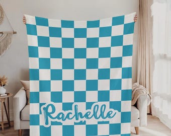 Personalized Checkered Baby Blanket: Custom Name, Shower Gift