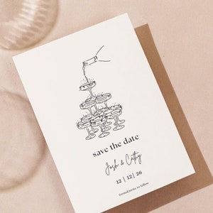 Champagne Tower matrimonio in bianco e nero Save the Date matrimonio - Download digitale