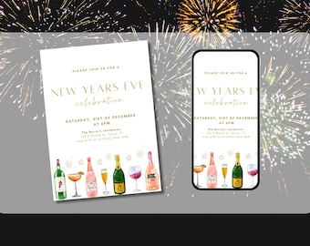 Invito modificabile per la festa di Capodanno, invito digitale moderno per la festa di Capodanno, cocktail party, modello modificabile, DOWNLOAD IMMEDIATO