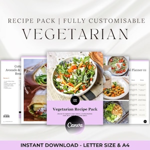 Vegetarian Recipe Pack: 50+ Customizable Recipes, Meal Planner (PDF)