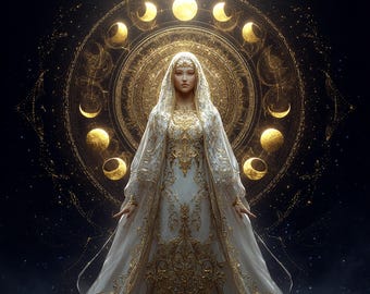 Celestial Moon Goddess Wall Art Set of 4 Digital Download 300 DPI Divine Feminine Lunar Art Printable.