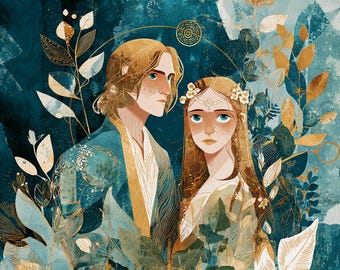 Botanical Boho Connection – Romantic Nature-Inspired Couple Art. Digital Download.
