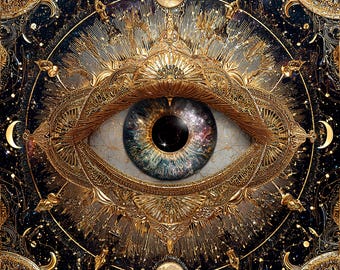 Mystical Gold Third Eye Print – Cosmic Universe Vision (Digital Download)