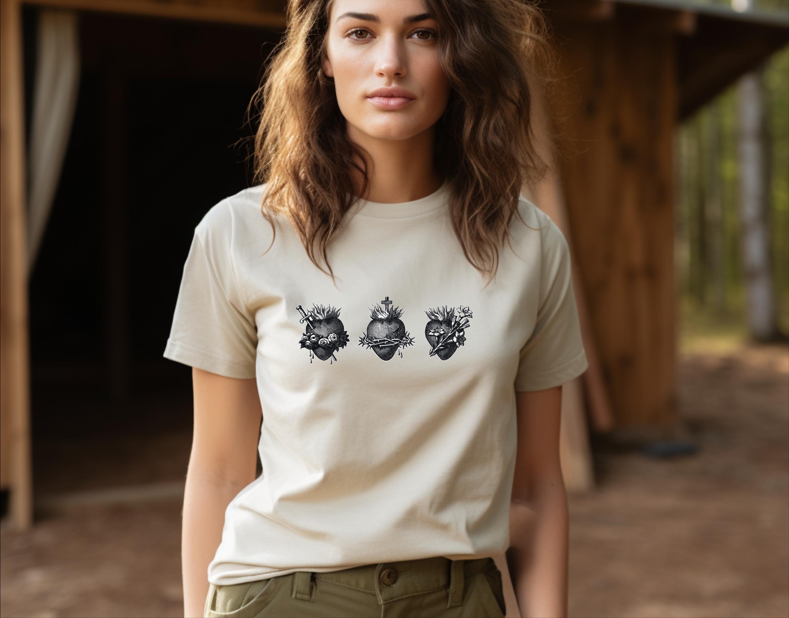 Three Hearts of the Holy Family Tees, Bible Verse Shirt, Catholic Prayer T-Shirt, AGA068