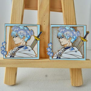 Frieren & Himmel Enamel Pin Set – Flowery Frame Anime Pins Flowing Glitter or Cutout Frame Pins