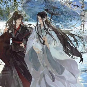 MDZS Acrylic Stand with Matching Badge Set – Mo Dao Zu Shi Anime Collectible Decoration and Gift