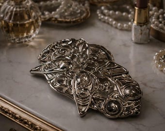 Elegant hårspänne i silverblad – Vintage filigranmetallhåraccessoar, blommig hårspänne för vardagsbruk eller cosplay-styling